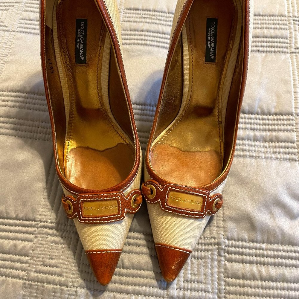 Dolce & Gabbana Beige and Brown Heels Size 39.5